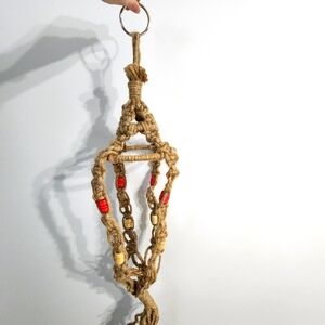 Macrame Plant Hanger Hanging Basket Holder Jute Handmade Boho Hippie 70s Natural